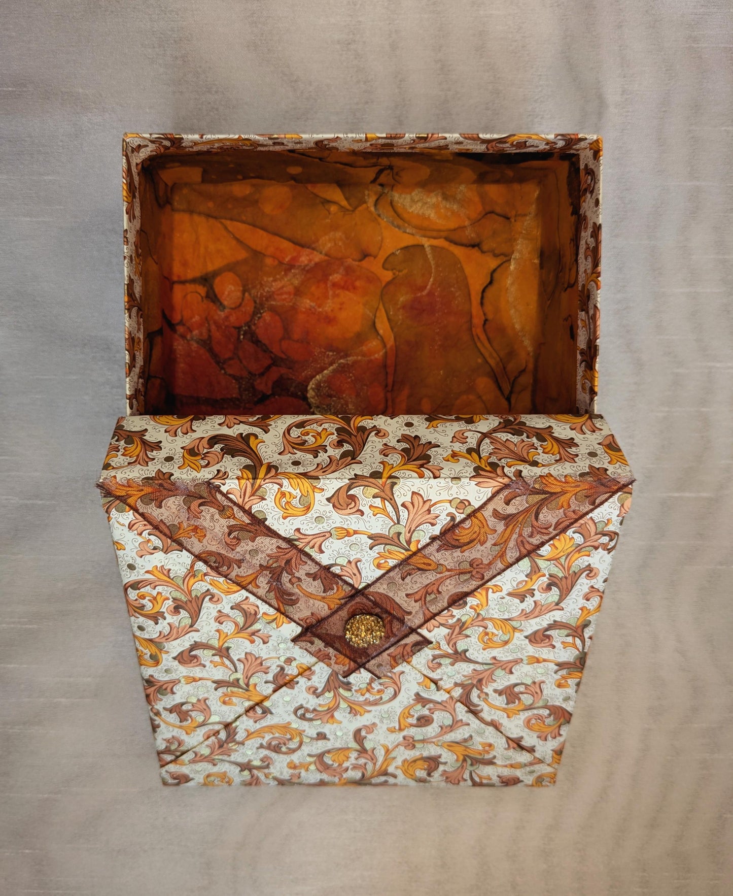 Handmade Autumn Floral Gift Box: Decorative Keepsake with Marbled Interior