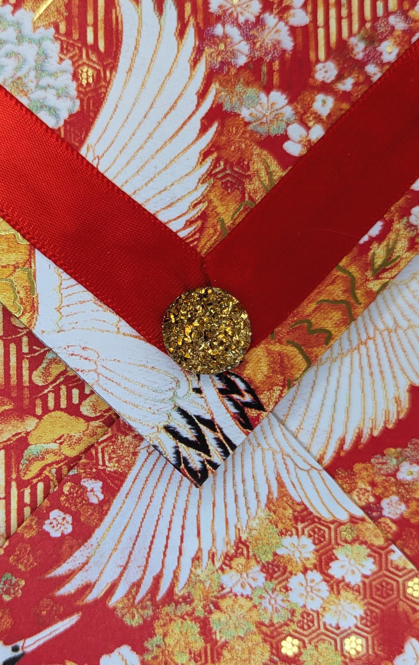 Japanese Red Gift Box with Cranes & Gold Accents - Handmade Keepsake