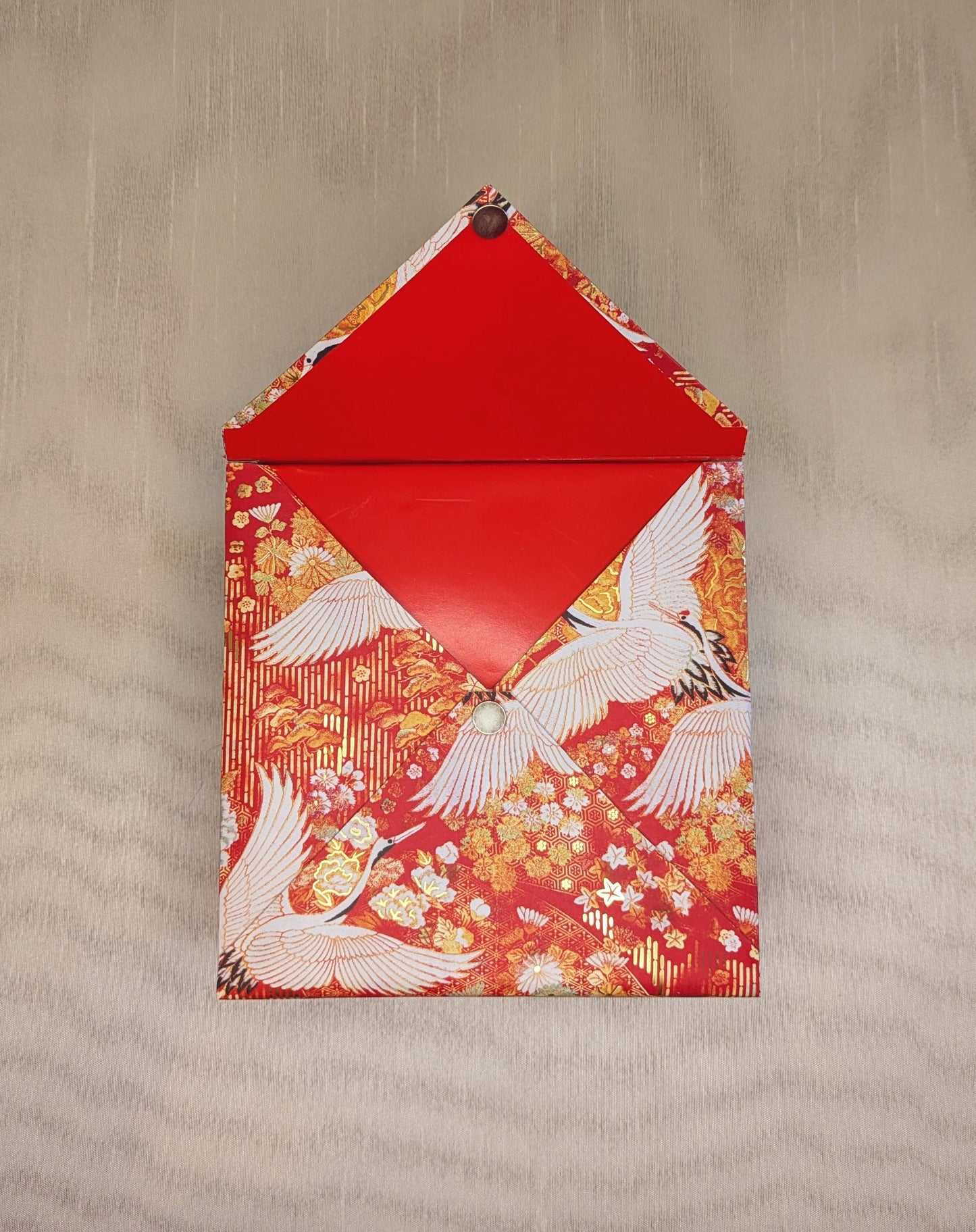 Japanese Red Gift Box with Cranes & Gold Accents - Handmade Keepsake