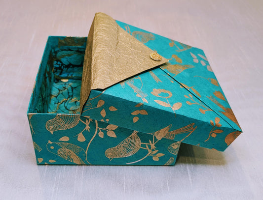 Teal & Gold Bird Gift Box: Handmade Decorative Keepsake Box